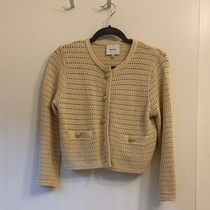 Reformation Beige Open-Knit Button-Front Cardigan